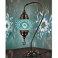 DEMMEX Turkish Moroccan Mosaic Table Lamp – Handcrafted Tiffany-Style Colorful Glass Swan Neck Bedside, Desk, Table Light, Boho Artisan Accent Lighting for Bedroom or Living Room – 15" H, Turquoise