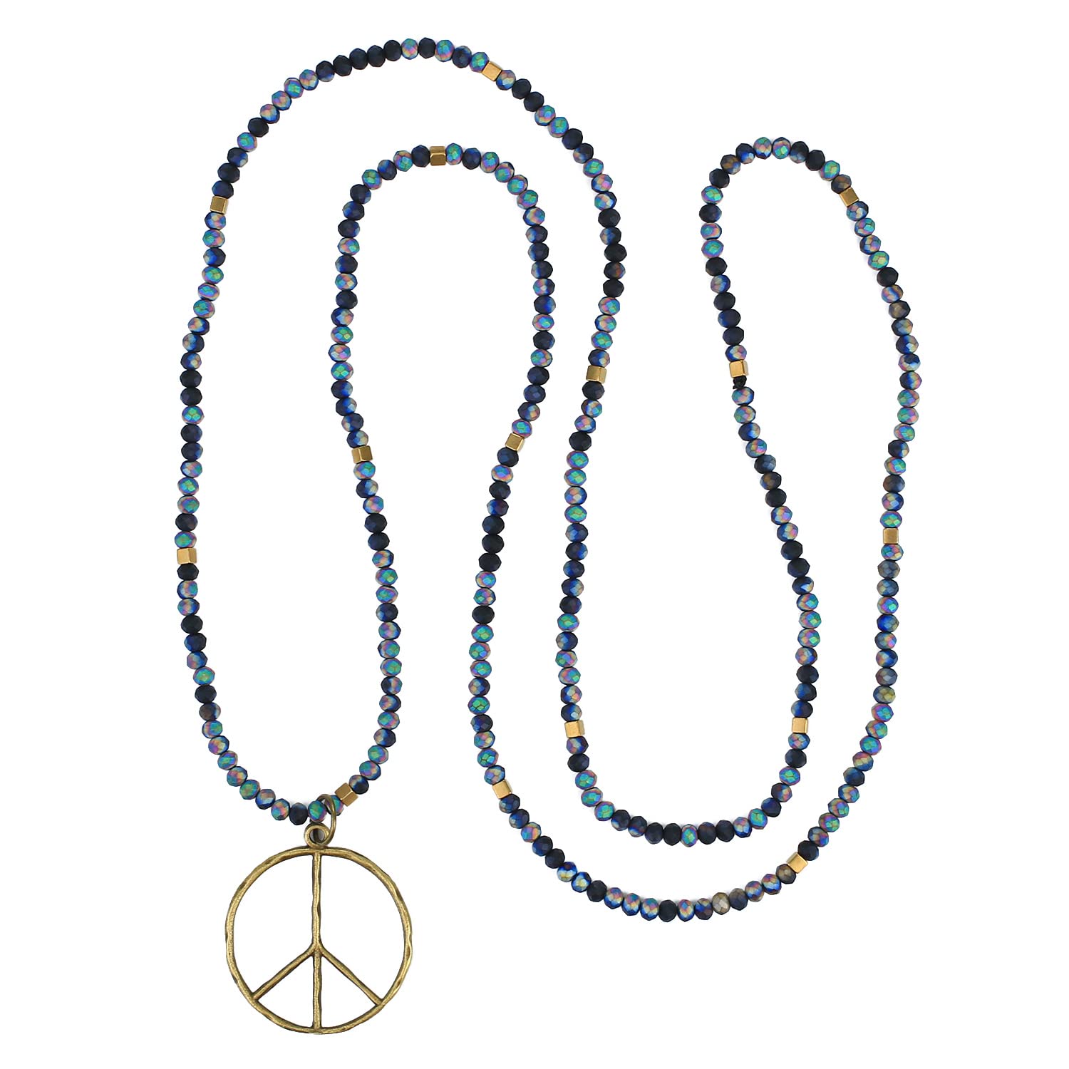KELITCH Classic Peace Pendant Necklace Love Hippie Frosted Crystal Beaded Necklaces (Bling Black)