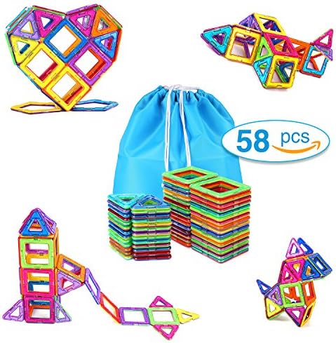 Magnetic Blocks Building Set Toys For Kids TOQIBO 58PCS Magnet Tiles Educational Building tiles Construction Toys For Boys Girls With Storage Bag