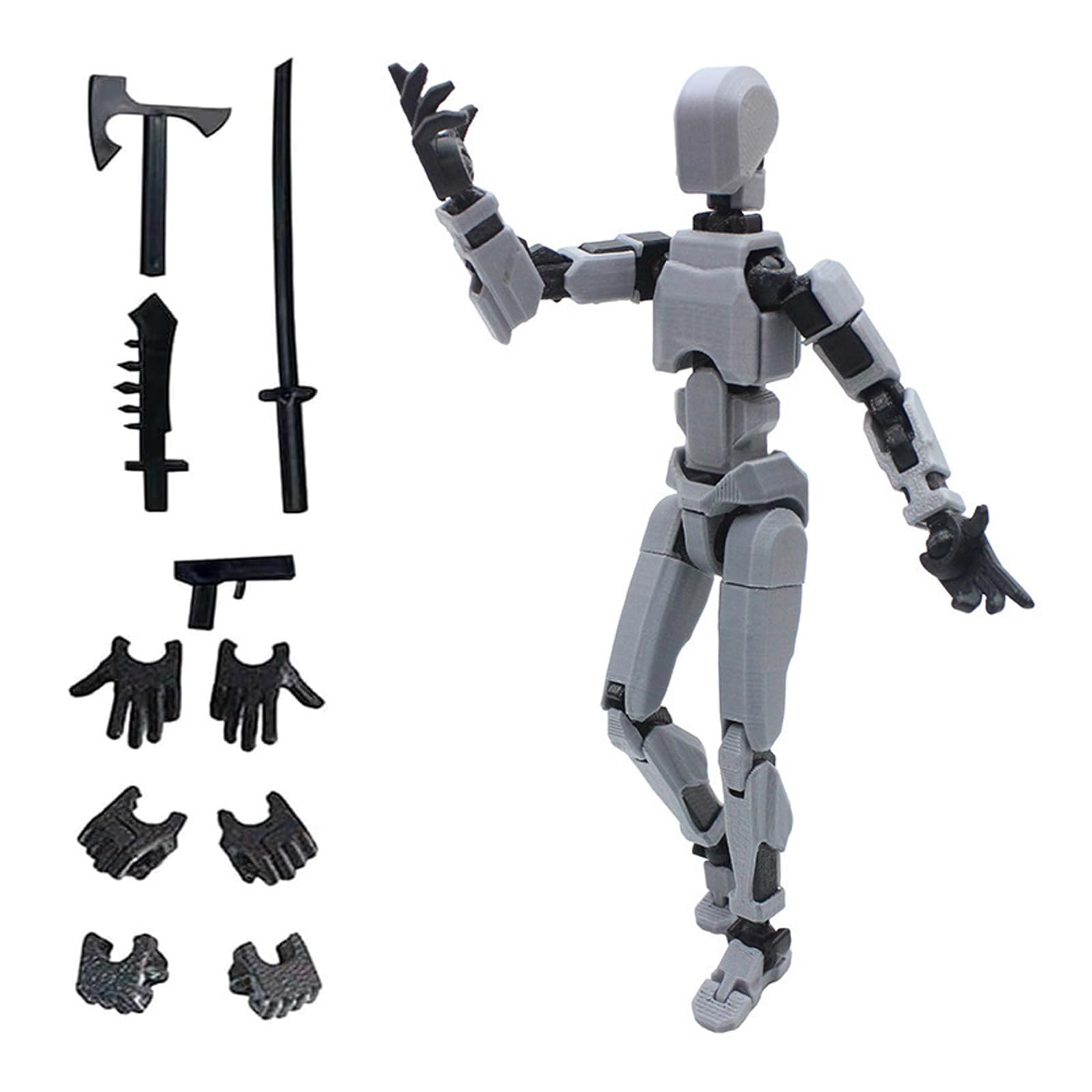 Azxndy 3D Printed Moveable Joints Robot，Finger Exercising Toys Assembly Set，Multi Joint Movable Model，Full Body Mechanical Movable Toy,Movie Character Desktop Decoration for Game Lovers (grey)