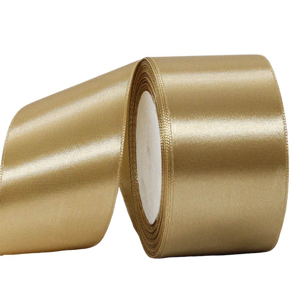 Wide Champagne Ribbon 50mm Satin Ribbons for Gift Wrapping, 22m 1.9Inch Cake Ribbon Silk Thick Ribbons Champagne for Crafting,Christmas,Wedding Car,Bouquets,Party,Cake Decorations