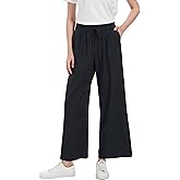 Tronjori Women Linen Blend Palazzo Pants Summer Boho Wide Leg High Waist Casual Lounge Pant with Drawstring