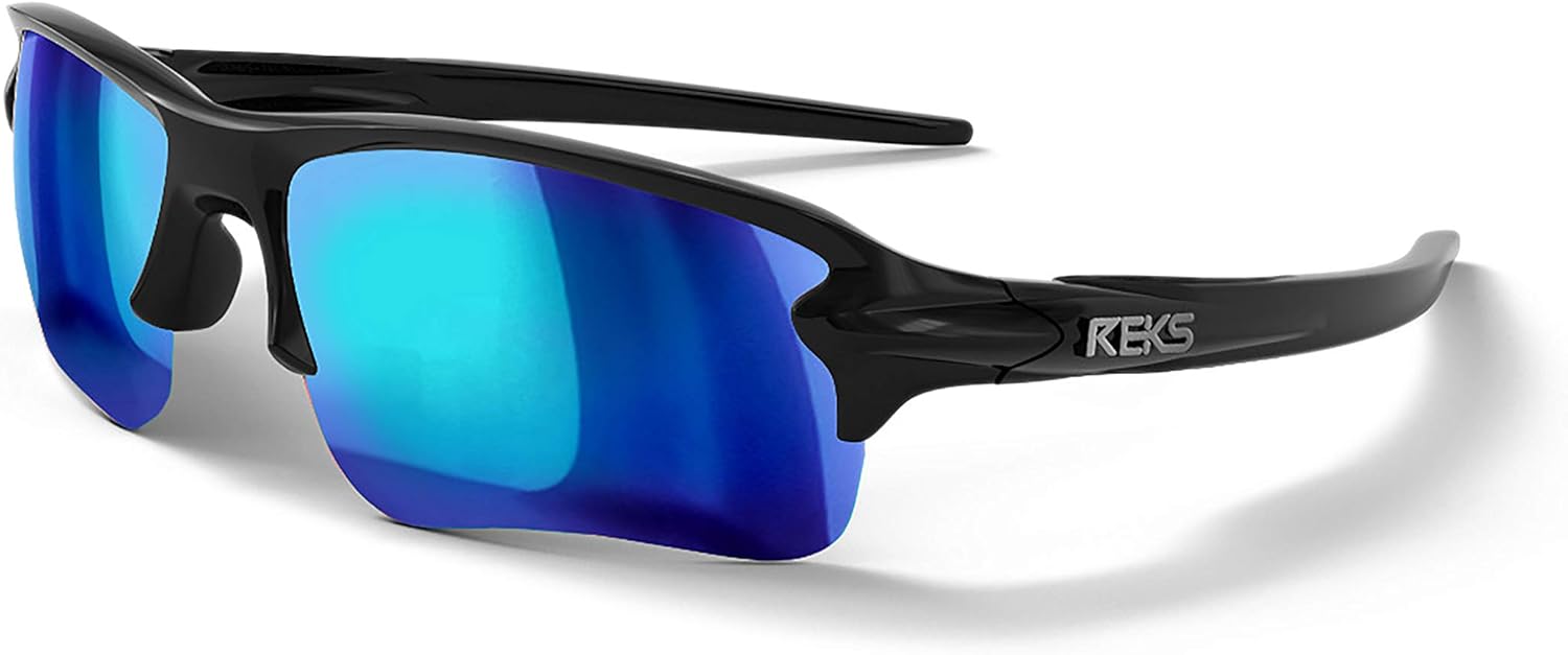 REKS Polarized Unbreakable SLINGBLADE Sunglasses, Black Frame, Blue
