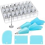 Kootek 32-Piece Cake Decorating Tools Supplies Kit 24 Numbered Icing Tips with 2 Pastry Bags, 3 Icing Smoothers, 1 Flower Nai