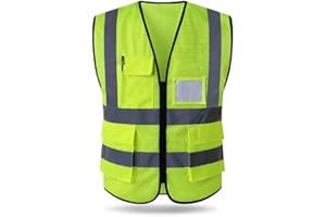 HYCOPROT High Visibility Mesh Safety Reflective Vest with Pockets and Zipper, Meets ANSI/ISEA Standards