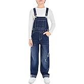 Haloumoning Boys Denim Bib Overalls with Adjustable Straps and Convenient Tool Pockets 5-14 Years