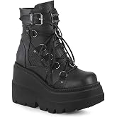 Demonia Women's Shaker-60 Black Vegan Leather Ankle Boots