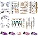 Rhinestone Tattoo Jewel Temporary Stickers - 4 Sets Mermaid Face Gems Rhinestone Sticker, 5 Sets Metallic Henna Tattoos, 4 Sets Cosmetic Glitter Purple for Music Festival/Party/Beach