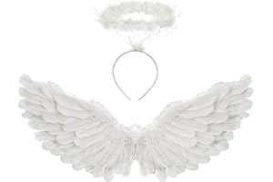 BohoSM Angel Costume Wings and Halo Adult Angel Costumes for Kids Girls Boys Halloween Christmas(White)