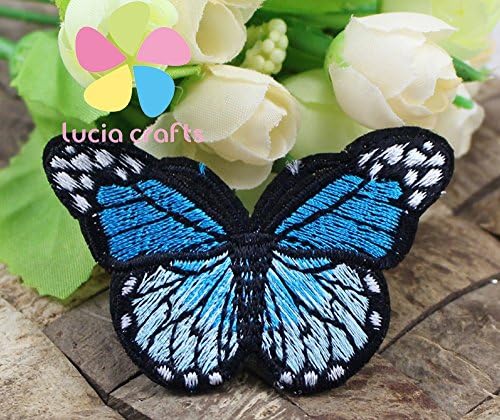 2pcs /9pcs 7*4cm Multi Colors Options Butterfly Iron-on or Sew-on Embroidered Applique Patches (Blue 2pcs)