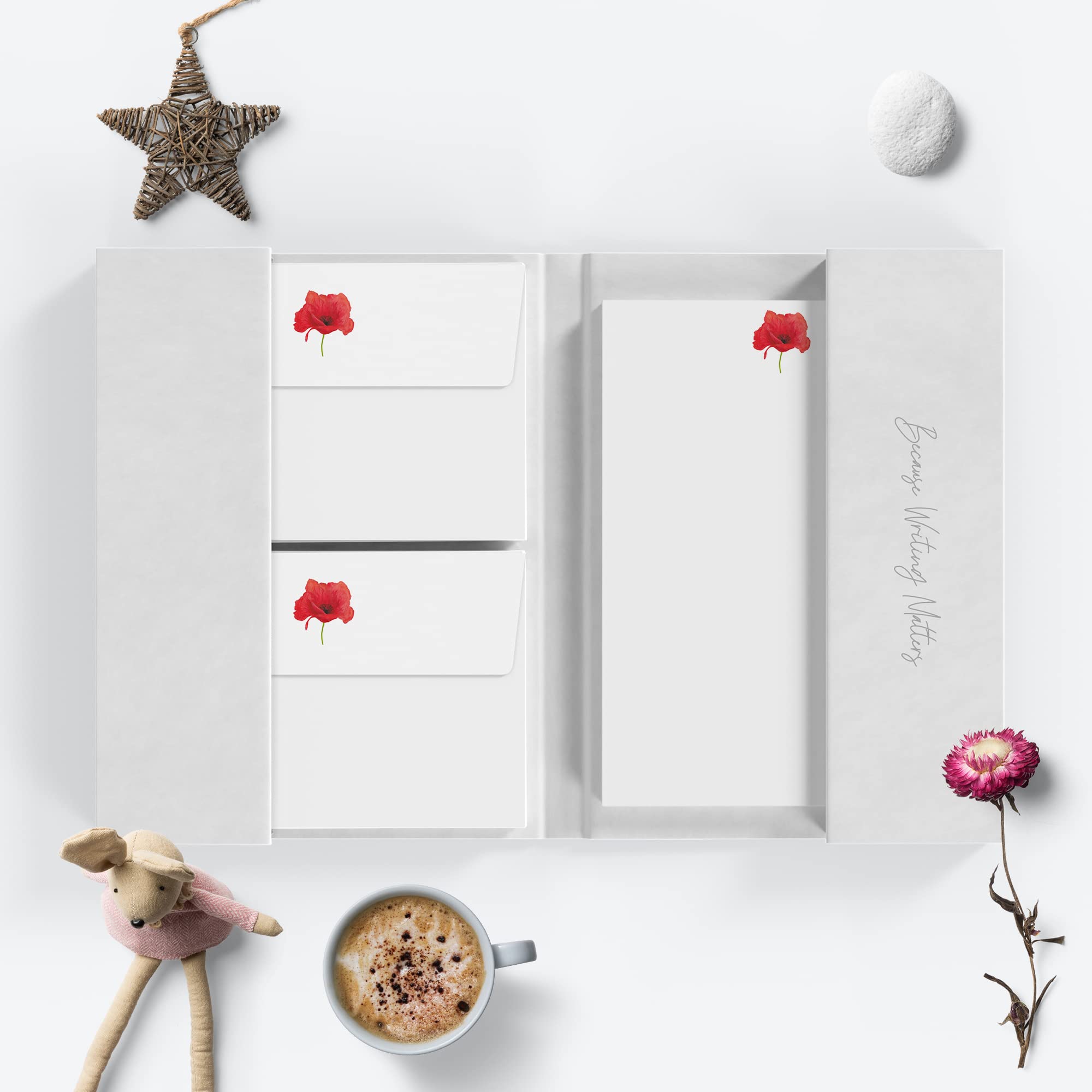 Me Loovely Red Poppy Letter Paper and Envelopes Set A5 Size Flower Papers Stationery Supplies for Writing Letters Invitations & Gifts Multipack of 20 | Christmas Gifts (with Folder)