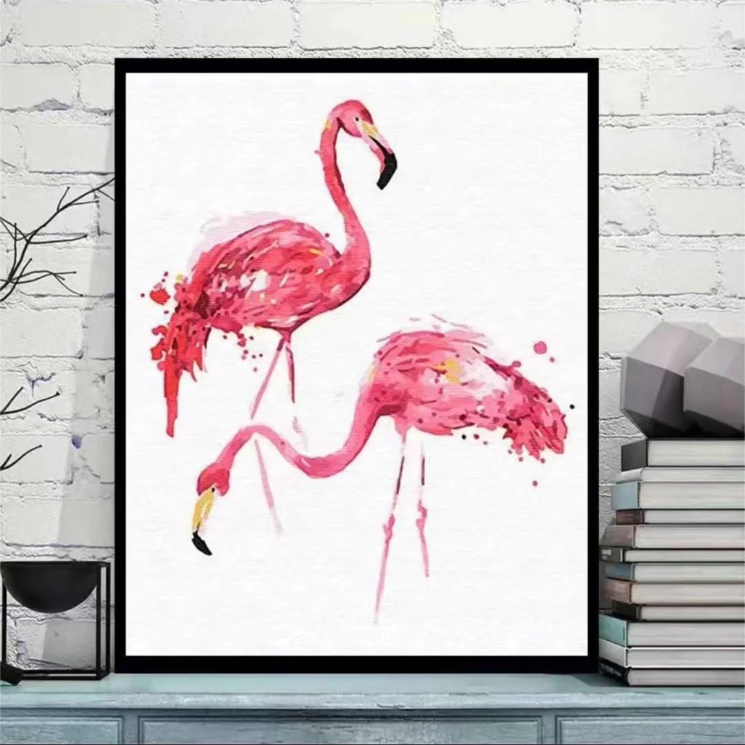 ABEUTY Paint by Numbers Kits Flamingo Pink Birds, DIY Number Painting Canvas Wall Art 40x50cm, No Frame