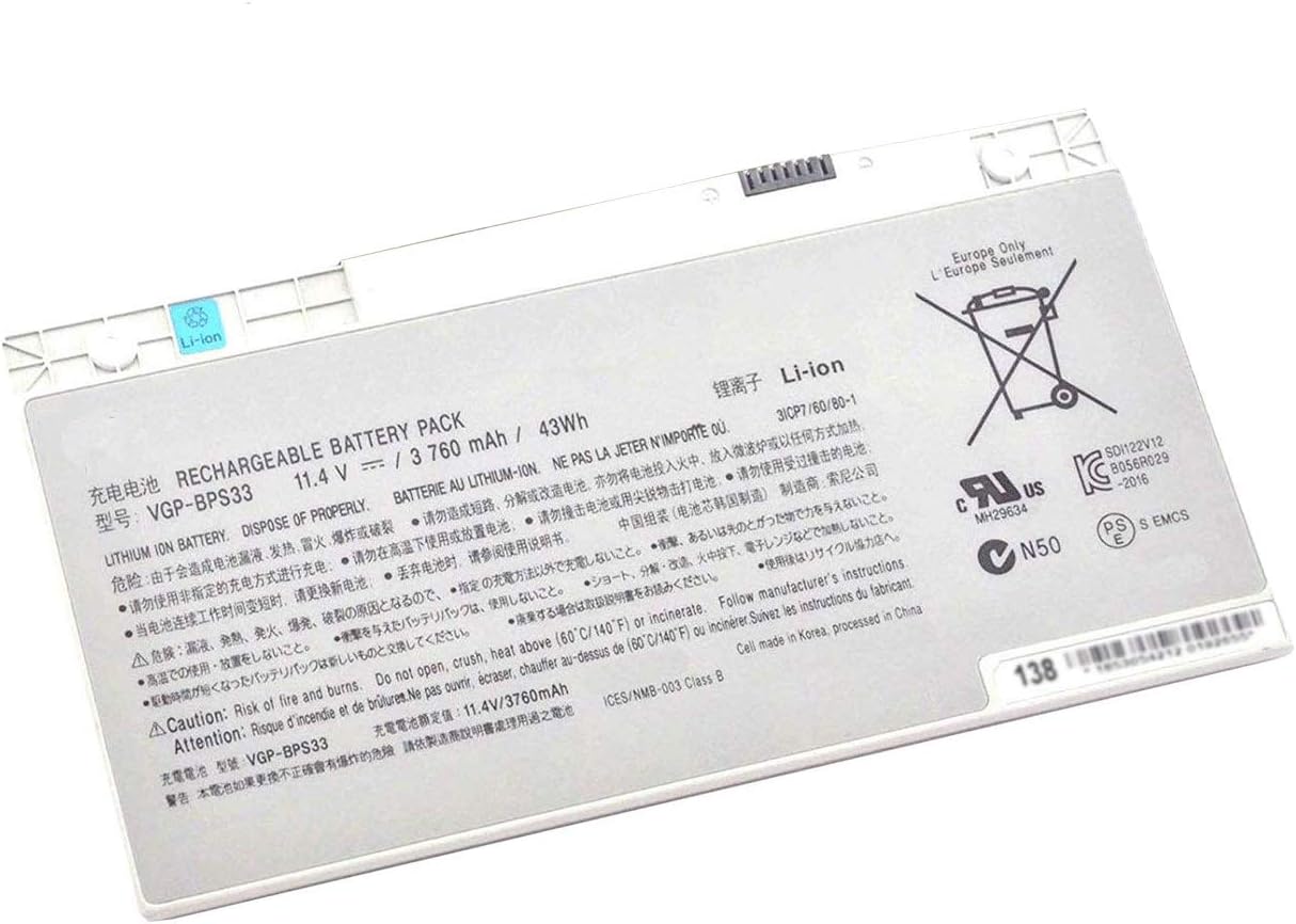 VGP-BPS33 Laptop Battery Replacement for Sony Vaio Svt-14 Svt-15 T14 T15 Touchscreen Ultrabooks VAIO SVT14127CG SVT14126CXS SVT14127CH SVT14128CC(11.4V 43Wh 3760mAh)