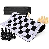 Portable Chess & Checkers Set, 35cm Tournament Chess Mat with Chess & Storage Bag, Chess Rollable Chessboard, Roll Up Chess Board Travel Chess Sets(Size:35cm)