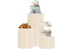 FABIACCI 3PCS Cylinder Stands for Party with Acrylic Plates, Foldable Cylinder Pedestal Stand, Cylinder Display Columns for Parties, Weddings, Baby Showers, Birthday, Events Centerpieces Decor (7.8"+15.7"+23.6")