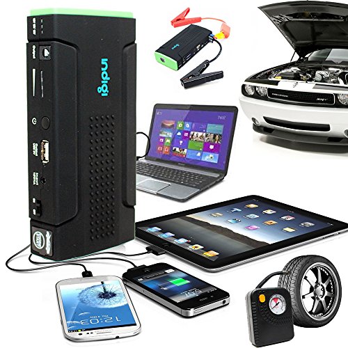 Indigi Power Bank Cell Phone Laptop Car JUMP STARTER TIRE COMPRESSOR AIR PUMP SOS Emergency Hiking Camping Travel Kit - MUST HAVE