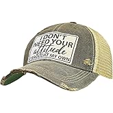 VINTAGE LIFE I Don't Need Your Attitude I Brought My Own Distressed Trucker Cap, One Size, Black, Headwear Accessories