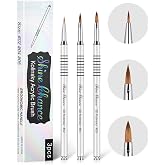 Shine Chance 3Pcs 3D Nail Brushes Set Size 2 4 5, Kolinsky Hair Acrylic Flower Nail Art Brush, Art Design &amp; Polish Mistake Cleaning Manicure Tools for Women Acrylic Application, Silver