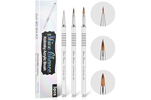 Shine Chance 3Pcs 3D Nail Brushes Set Size 2 4 5, Kolinsky Hair Acrylic Flower Nail Art Brush, Art Design & Polish Mistake Cleaning Manicure Tools for Women Acrylic Application, Silver