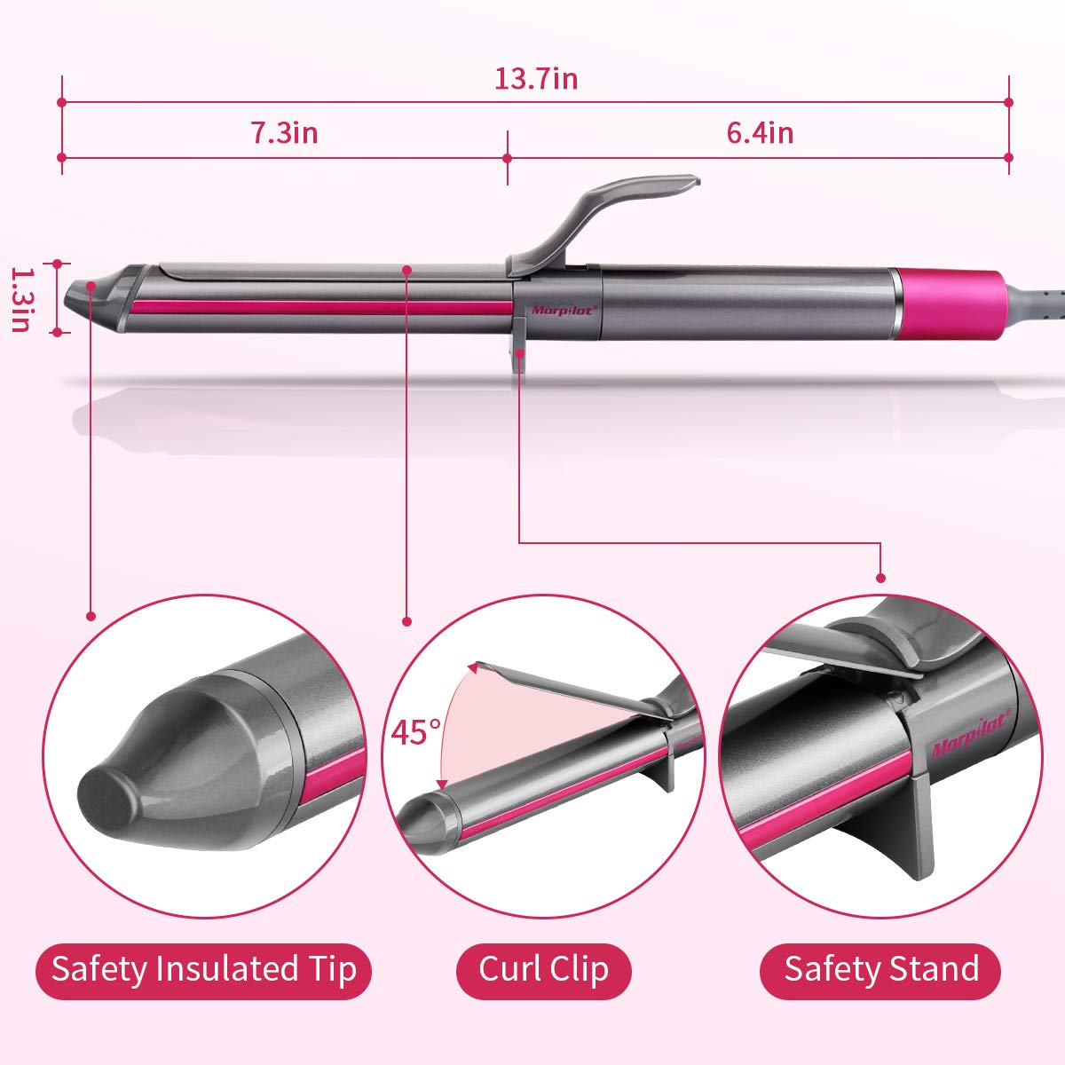 Morpilot Curling Iron, Dual Voltage Hair Curling Wand Automatic Rotating Wand Curling Iron with Anti-scalding Insulated Tip, Ceramic Technology with LCD Temp Display Include Heat Resistant Glove
