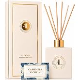 Aroma Loft White Reed Diffusers Sticks in Oil Set with Cashmere Vanilla Scent | Long-Lasting Reed Diffusers for Home, Office, Bathroom, &amp; Bedroom Decor Fragrance Diffuser | White Diffuser | (5 oz)