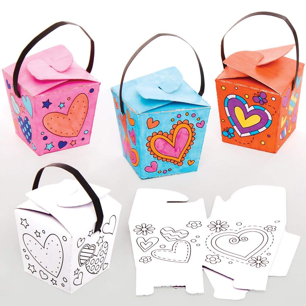 Baker Ross AT357 Heart Colour In Treat Boxes - Pack of 12, Creative Valentine's Day Art And Craft Supplies For Kids To Make And Decorate
