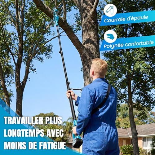 2 in 1 Electric Secateur with Pole, 40 mm Cordless Telescopic Electric Pruner with 2 x 3000 mAh Battery, Extension Up to 4.5 m, for Pruning Trees and Shrubs