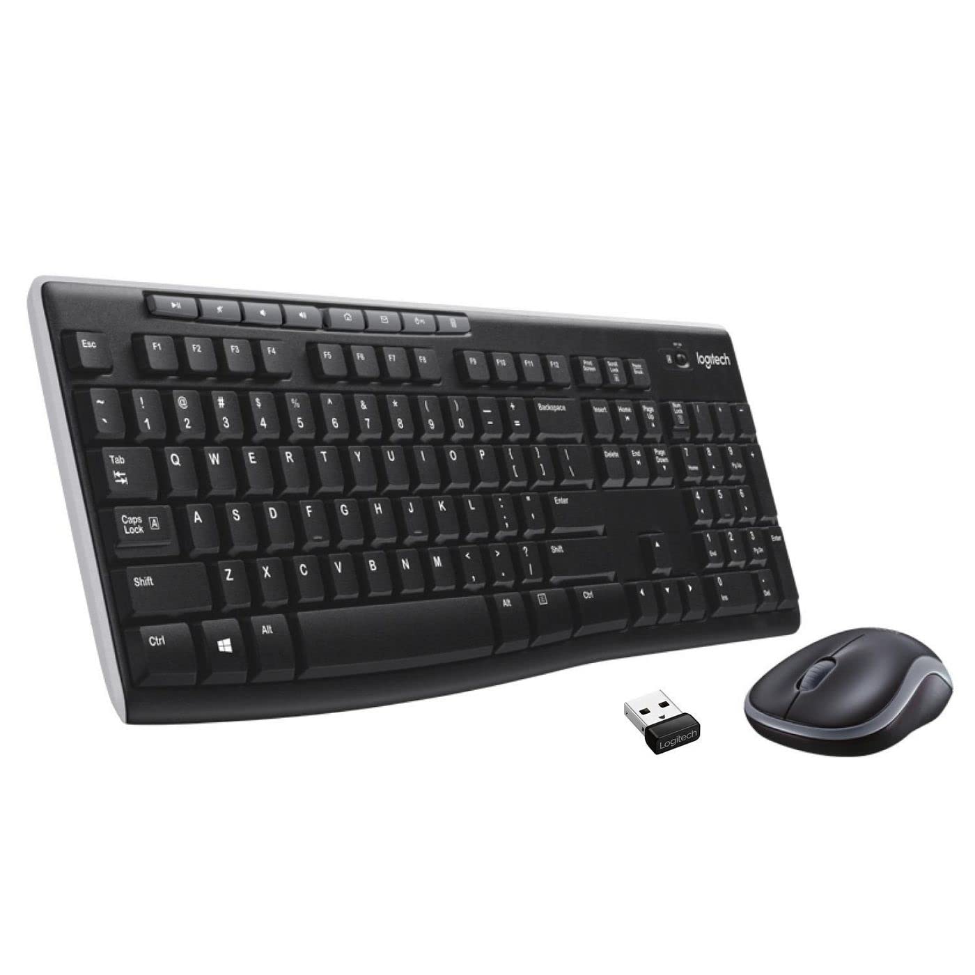 Logitech MK270 Wireless Keyboard and Mouse Combo for Windows, 2.4 GHz Wireless, Compact Wireless Mouse, 8 Multimedia & Shortcut Keys, 2-Year Battery Life, PC/Laptop, QWERTY US-International Layout, black