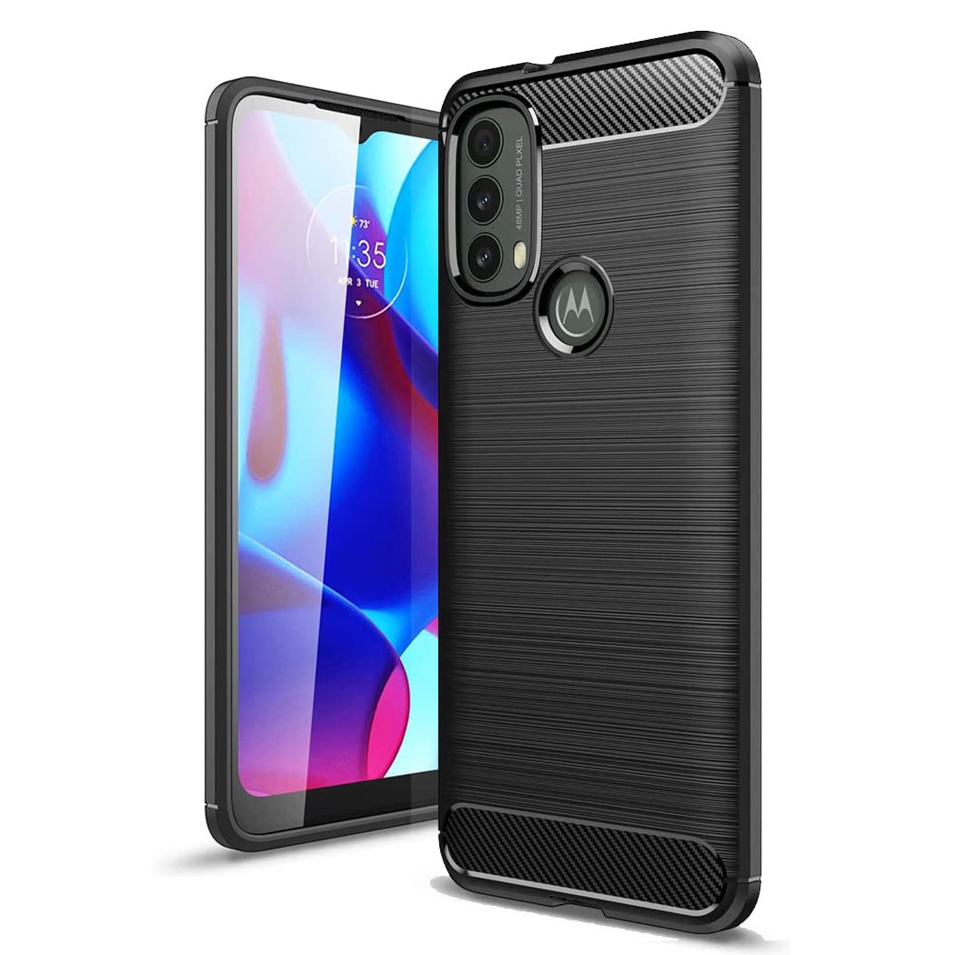 GAPlus Moto E20 E30 E40 Case - Black Ultra Slim Carbon Fibre Shockproof Bumper Case Cover For Motorola Moto E20