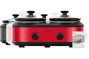 KOOC Double Small Slow Cooker, Buffet Server and Warmer, 2 Mini Pots with 3 Individual Adjustable Temp, Dual Ceramic Pots, Fr