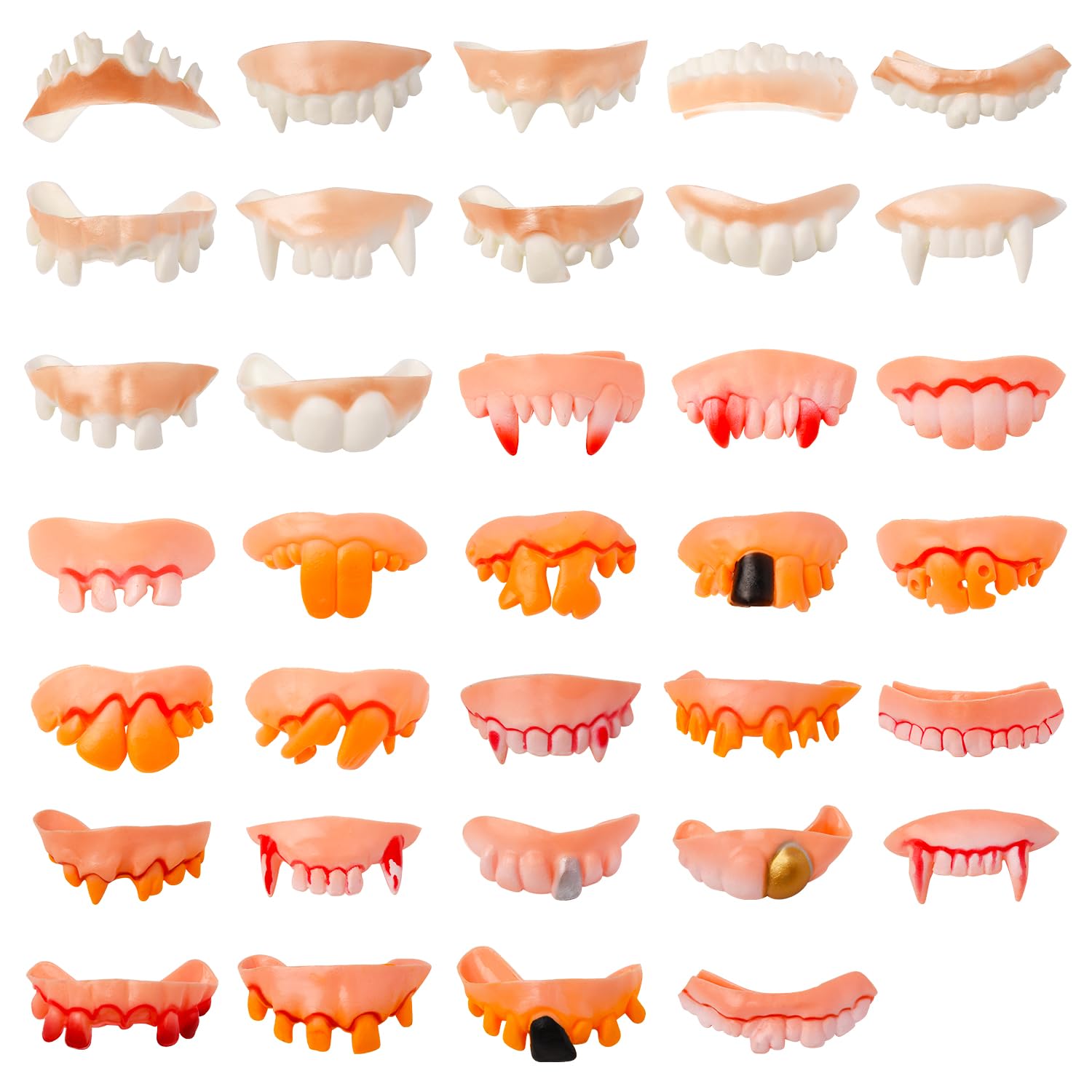XNHIU 36Pcs False Vampire Teeth Halloween Demon Teeth Wacky Fake Teeth Halloween Decoration Accessories Unisex Prank Prop Halloween Cosplay Party Supplies