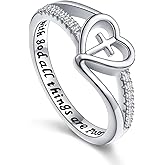 DAOCHONG S925 Sterling Silver Christian Cross Heart Inspirational Faith Bible Verse Ring for Women Teen Jewelry