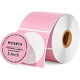 MUNBYN 3 Inch Pink Circle Thermal Sticker Labels, Multi-Purpose Self-Adhesive Round Direct Thermal Labels for Business, 500 Sheets/1 Roll