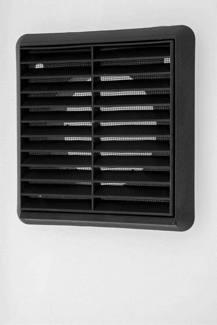 Fixed Louvered Grille 150mm / 6" Black External Exterior Ducting Air Vent Round Spigot Fly Screen