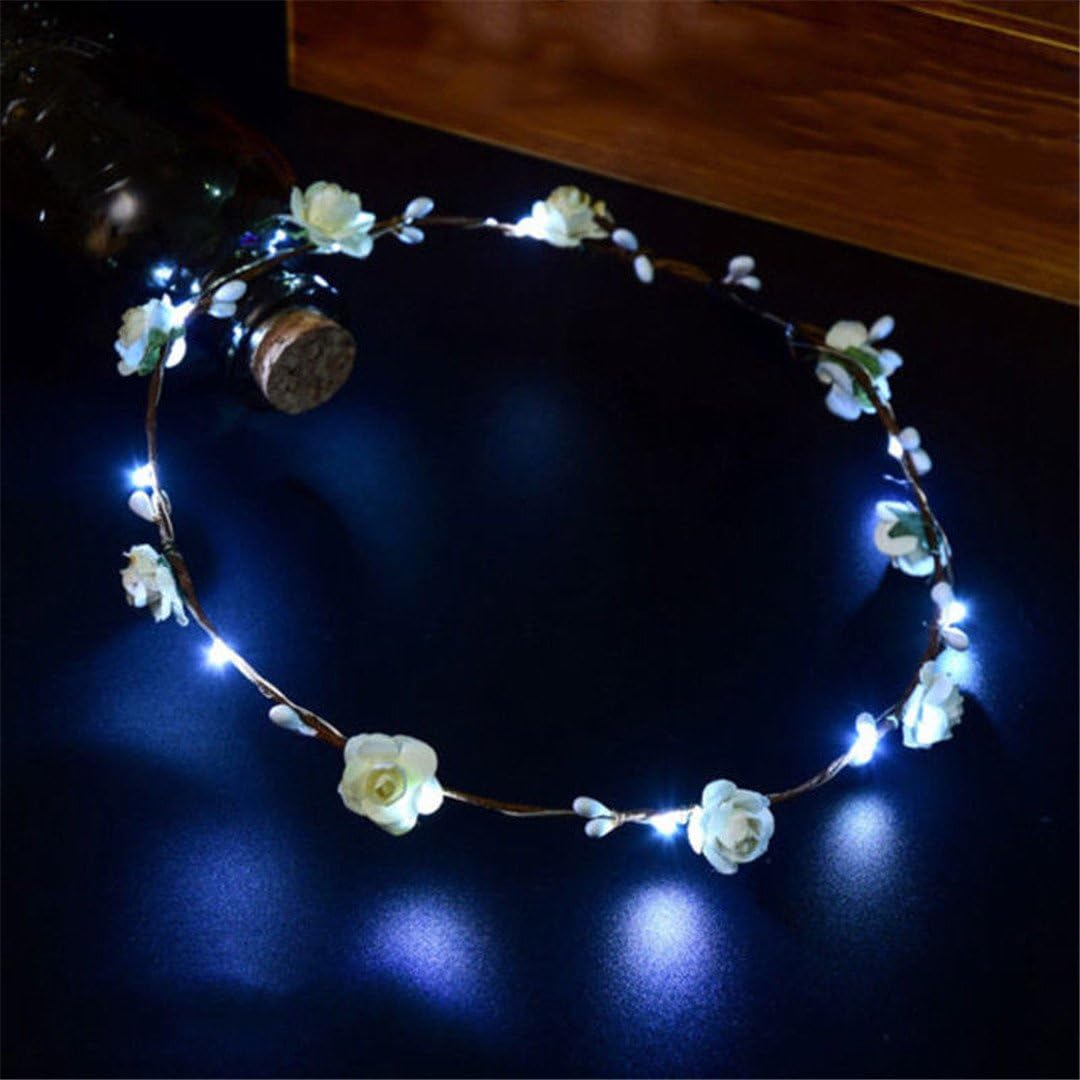 Wedding Party LED Flower Head Wreath Hats Crown Floral Halo Garland Bridal Wedding Headpiece LED Flowers Hats For Wedding Party White