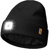 ATNKE LED Lighted Lined Fleece Beanie Hat,USB Rechargeable 4 LED Running Headlamp Cap with Light Gifts for Men and Women