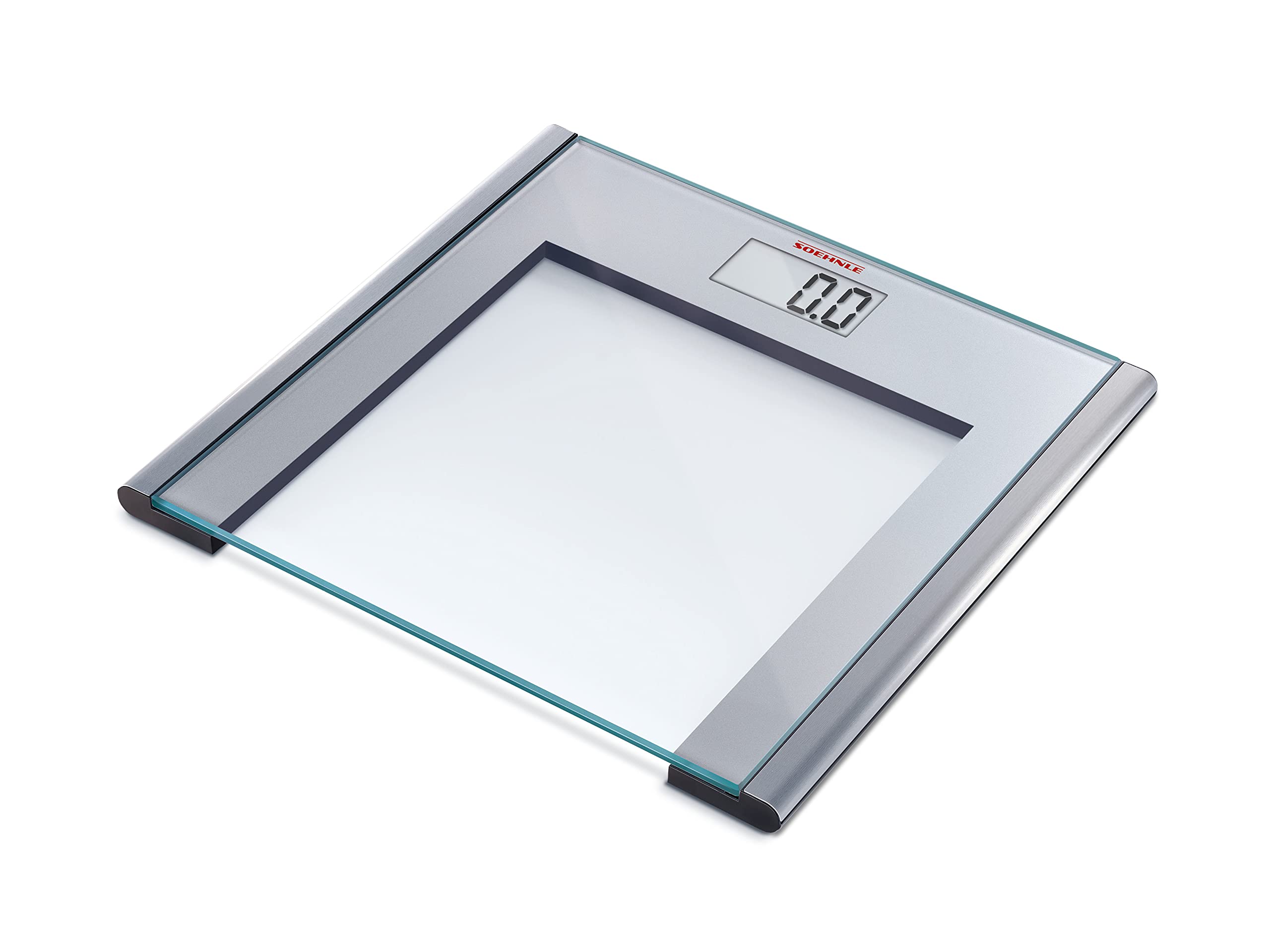 Soehnle Silver Sense Personal Bathroom Digital Scale, Smart Aluminium Frame, Safety Glass, Size D 32 cm x W 33 cm. Kg, Stone, lbs, Automatic On-Off, Bathroom Electronic Scale