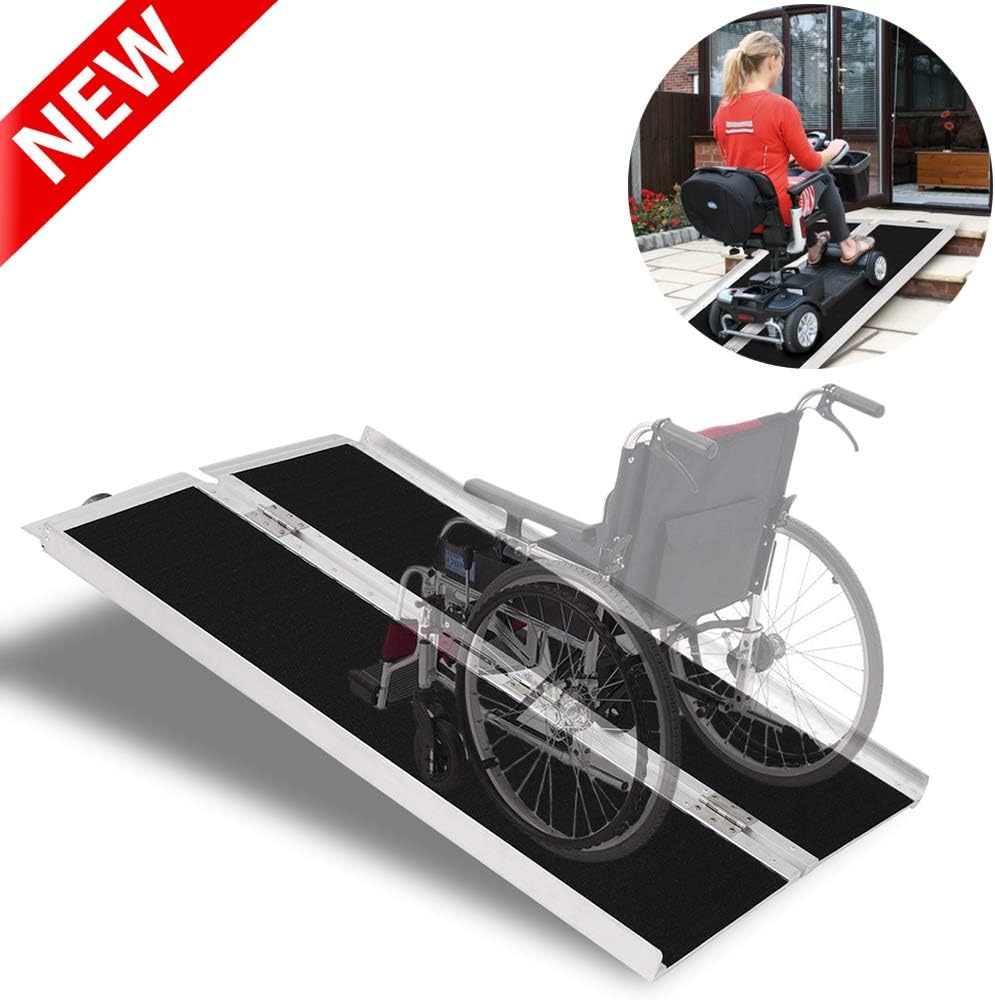 DANGRUUT Portable Thicken Wheelchair Ramp, Professional Scooter Ramp, Non-Skid Aluminum Wheelchair Scooter Mobility Folding Lightweight Loading Traction Minivan Ramp, Threshold Ramps for Home(4FT)