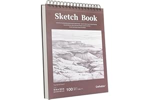 Crehatos 9" x 12" Sketch Book, Top Spiral Bound Sketch Pad, 100 Sheets 68lb/100gsm Drawing Paper, 1 Pack