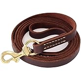 FAIRIWN Genuine Leather Dog Leash 6 Foot Long for Large Big Medium Small Dogs Cuir Laisse Chien Heavy Duty 6Ft Training Leash
