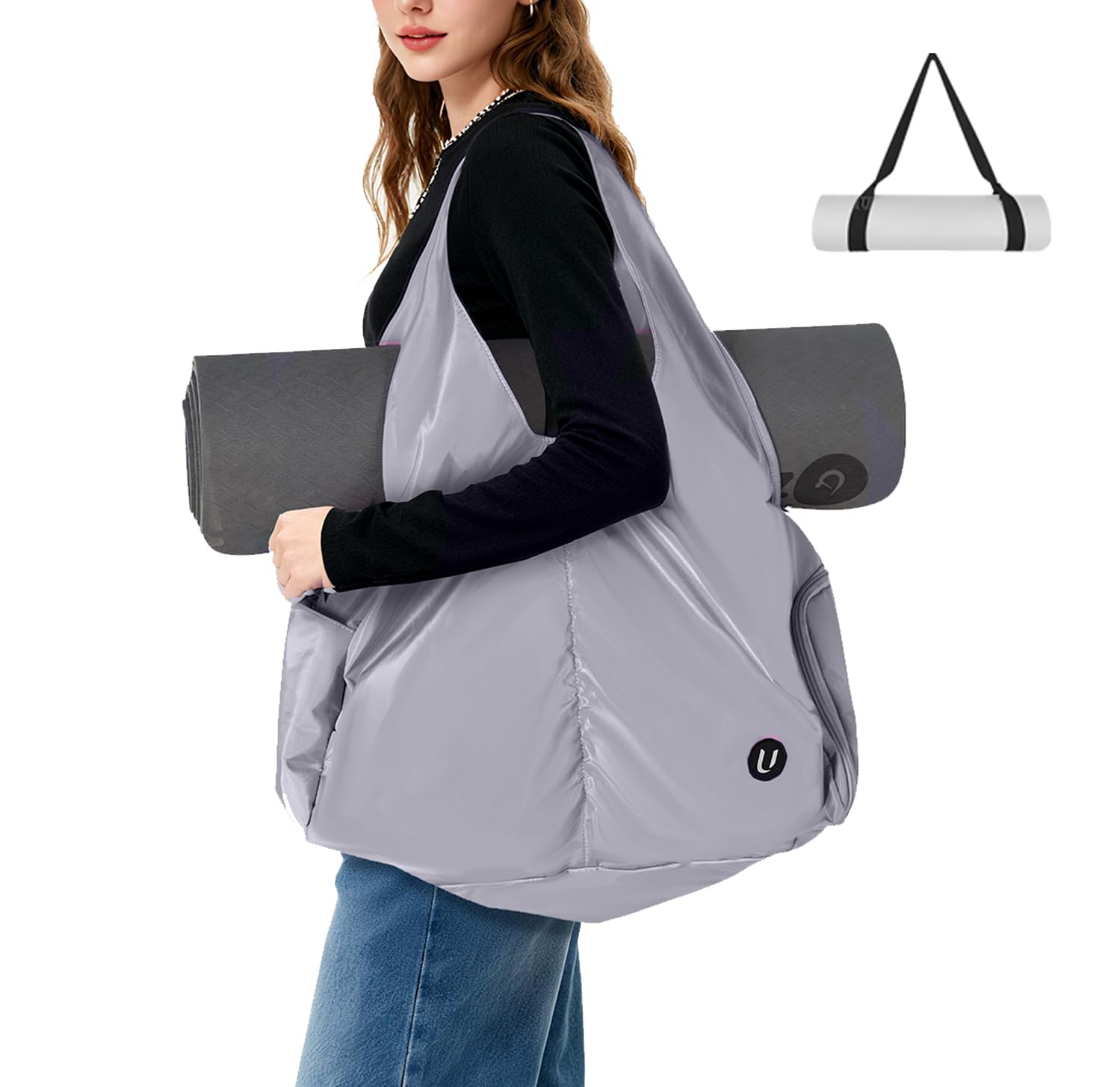 Yoga Bag Yoga Gym Bags for Women with Shoes Compartment and Wet Dry Storage Pockets with Adjustable Yoga Mat Holder (Light Gray)