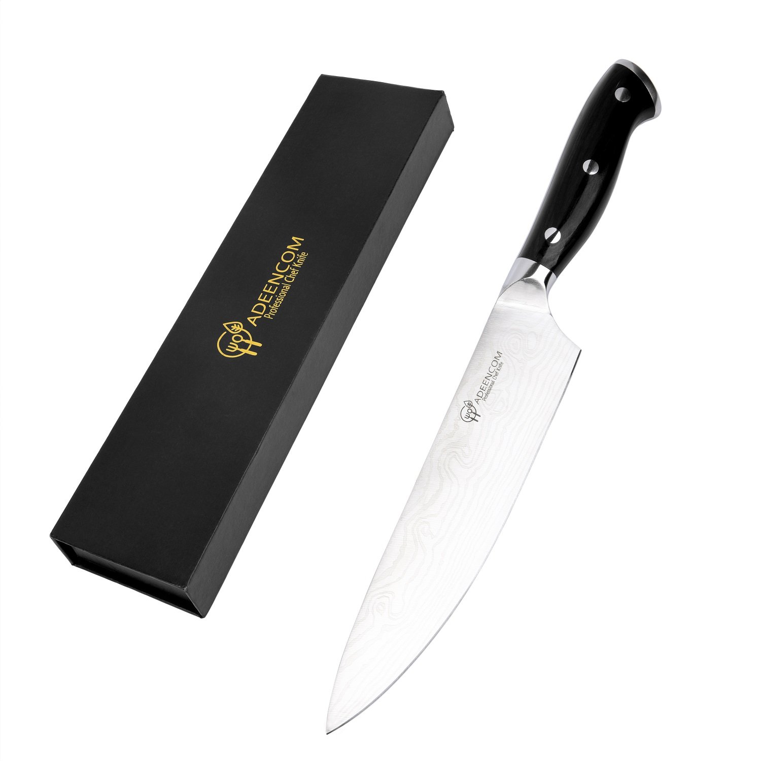 ADEENCOM Professional Chef Knife Sharp and Rust-Free, 8 Inch German Stainless Steel, Comfortable Pikkawood Handle, Multipurpose for Home, Kitchen and Restaurant, Top Quality Knives