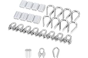 PNXKTXO 24 Pcs M10 Cable Clamp Thimble Ferrule Set 3/8" Wire Rope Rigging Accessories 304 Stainless Steel Aluminum Crimping Sleeves Wire Clamps for Cables (M10(3/8"))