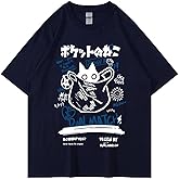 Unisex Cartoon T-Shirts Harajuku Kawaii Cat Letter Printed Short Sleeve Tees Couple Loose Clothes Y2K Tops