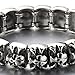 COOLSTEELANDBEYOND Heavy and Study Mens Stainless Steel Biker Skull Bracelet Silver Black Two-Tone Polished