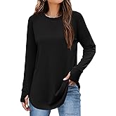 Elesomo Womens T Shirts Long Sleeve Casual Crew Neck Thumb Hole Tops Tunic with Leggings
