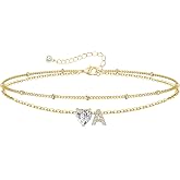 CIOMY Gold Initial Bracelets for Women Dainty 14K Gold Plated Layered Beaded Bracelets for Women Non Tarnish A-Z Heart Letter
