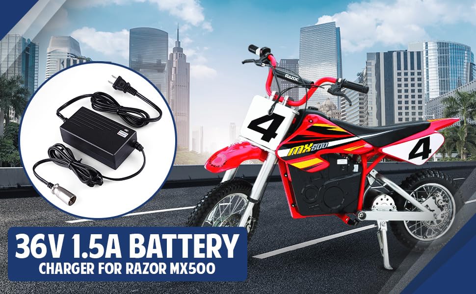 36V 1.5A Battery Charger for Razor MX500 - Premium 36V 1500mA Scooter Quick Charger (3-Pin XLR Connector) for Razor Crazy Cart XL, MX650, Currie, Schwinn S1000, S600, Ezip E1000, X-600 - W15128190014