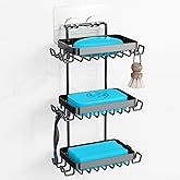 Nieifi 3 Tier Soap Holder Shower, Stainless Steel Adhesive Bathroom Shower Wall Dish Holder with Hooks, Black