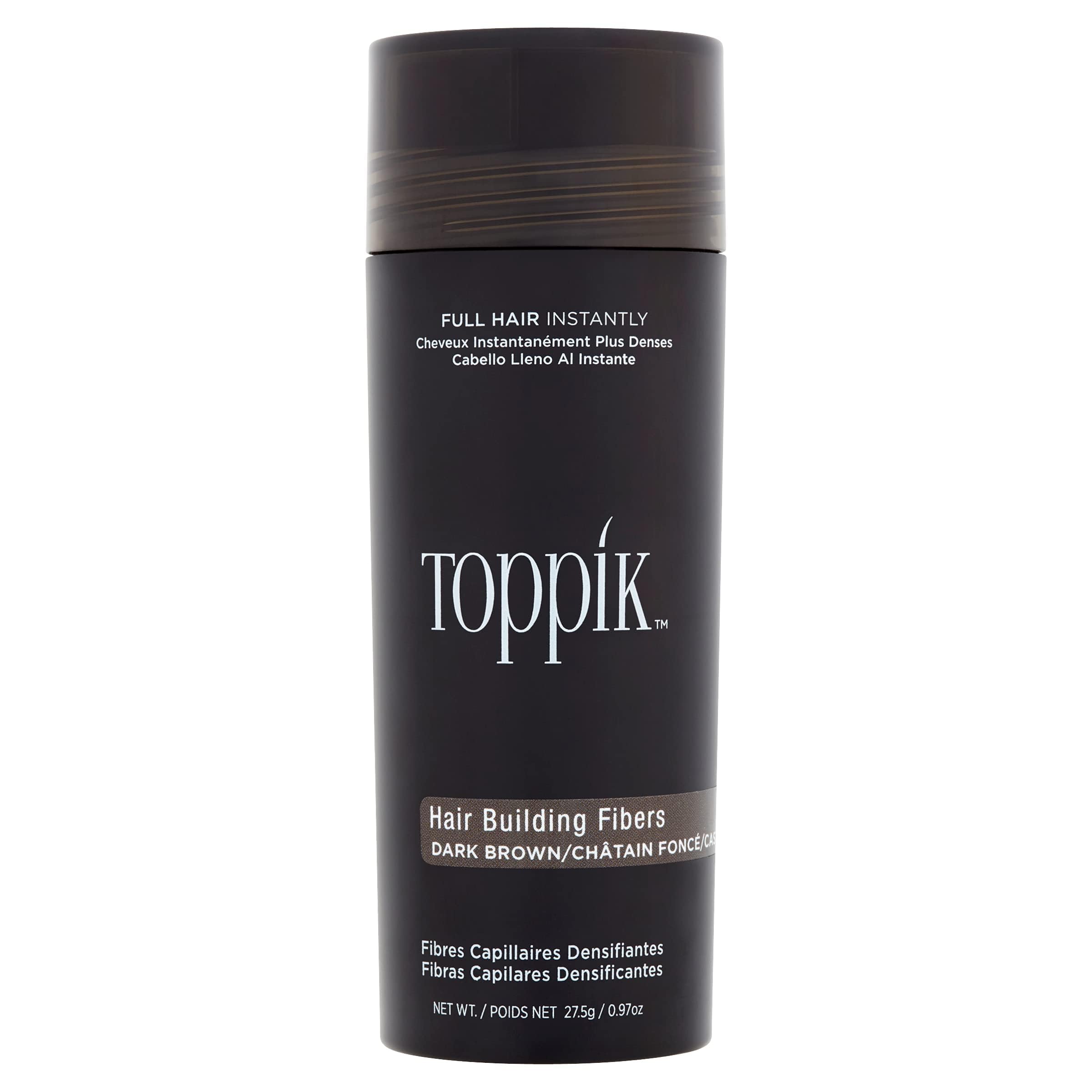 Toppik Hair Building Fibres Powder, Dark Brown, 27.5g Bottle - for A Thicker-looking Hairline, Crown and Beard, Instant Thinning Concealer for Men and Women ​